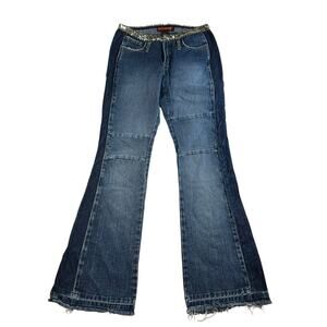Vtg Y2K Dollhouse Sz 5 Jeans Low Rise Patchwork Flare Bell Bottom Boho Grunge